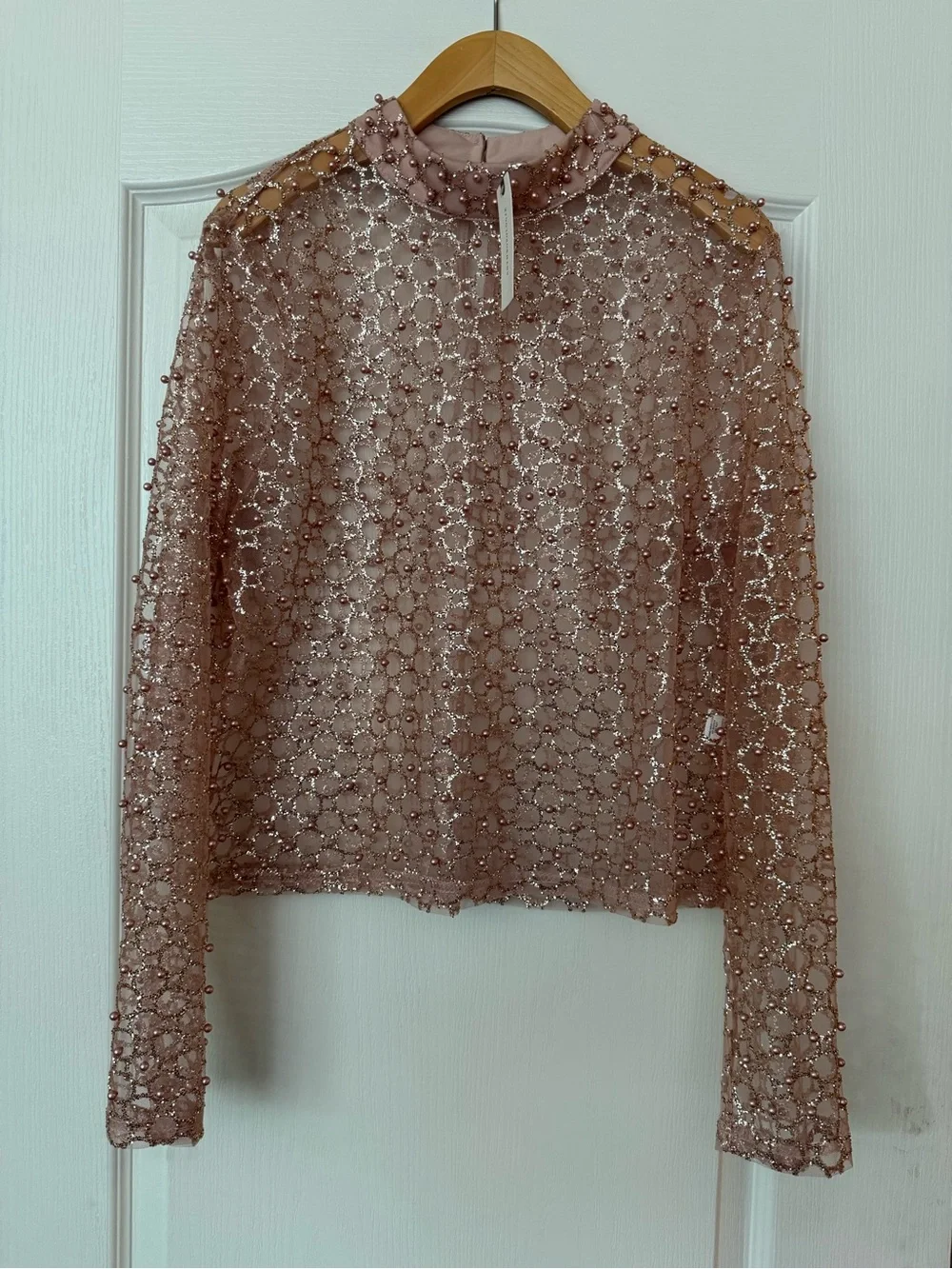 NWT Anthropologie Blue Tassel Pink/Rose Sheer Pearl Blouse (*Without Cami)